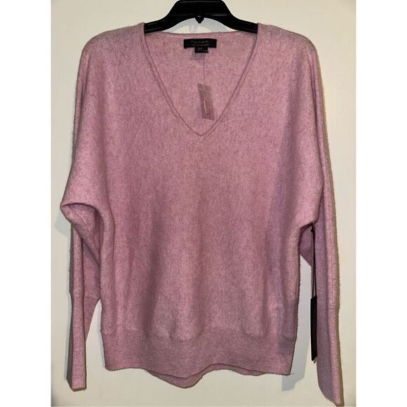 TAHARI 100% 2PLY-CASHMERE GREY SWEATER FRONT Pink LONG SLEEVE XL Retails $80 - Picture 1 of 5